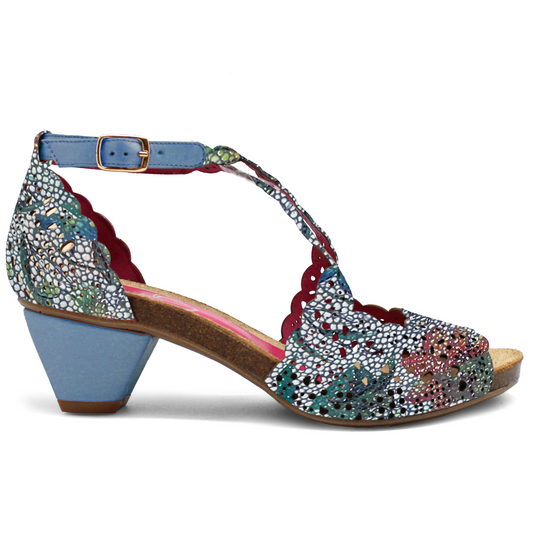 Fille - Blue multi flower low heel sandal - Chanii B