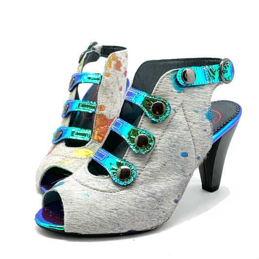 Honey - White Rainbow Blue Foil heel shoe - Chanii B