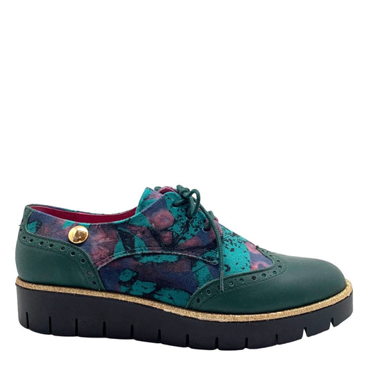 Bolt - Green flower print velvet lace up shoe - Chanii B