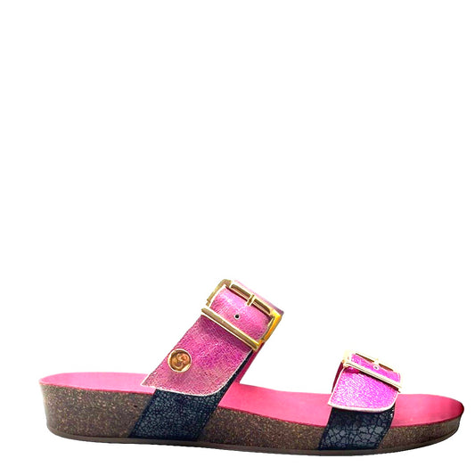 Je T'aime - Fuchsia Crack flat cork sandal - Chanii B