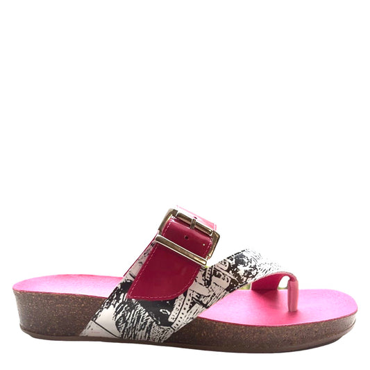 Je Suis-White Newspaper-Fuchsia- flat cork sandal - Chanii B