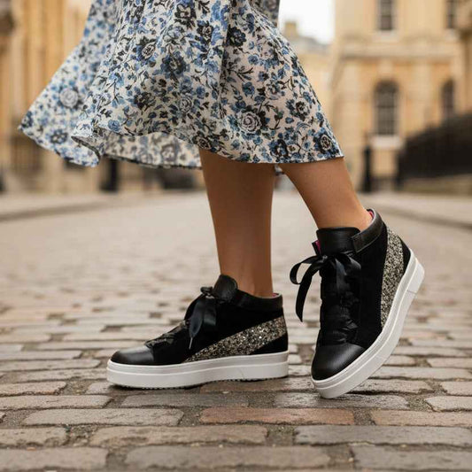 Patin - Black/White Sequin high top sneaker