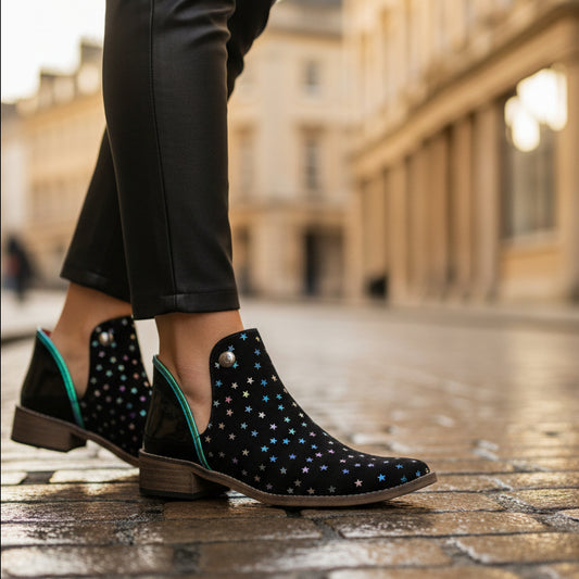 Zippette - Black Foil star ankle boot - Chanii B