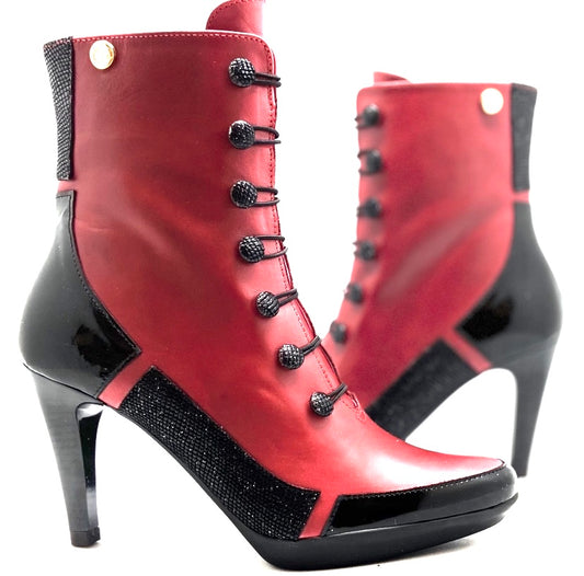 St Lucia- Red/Black- Button boot - Chanii B