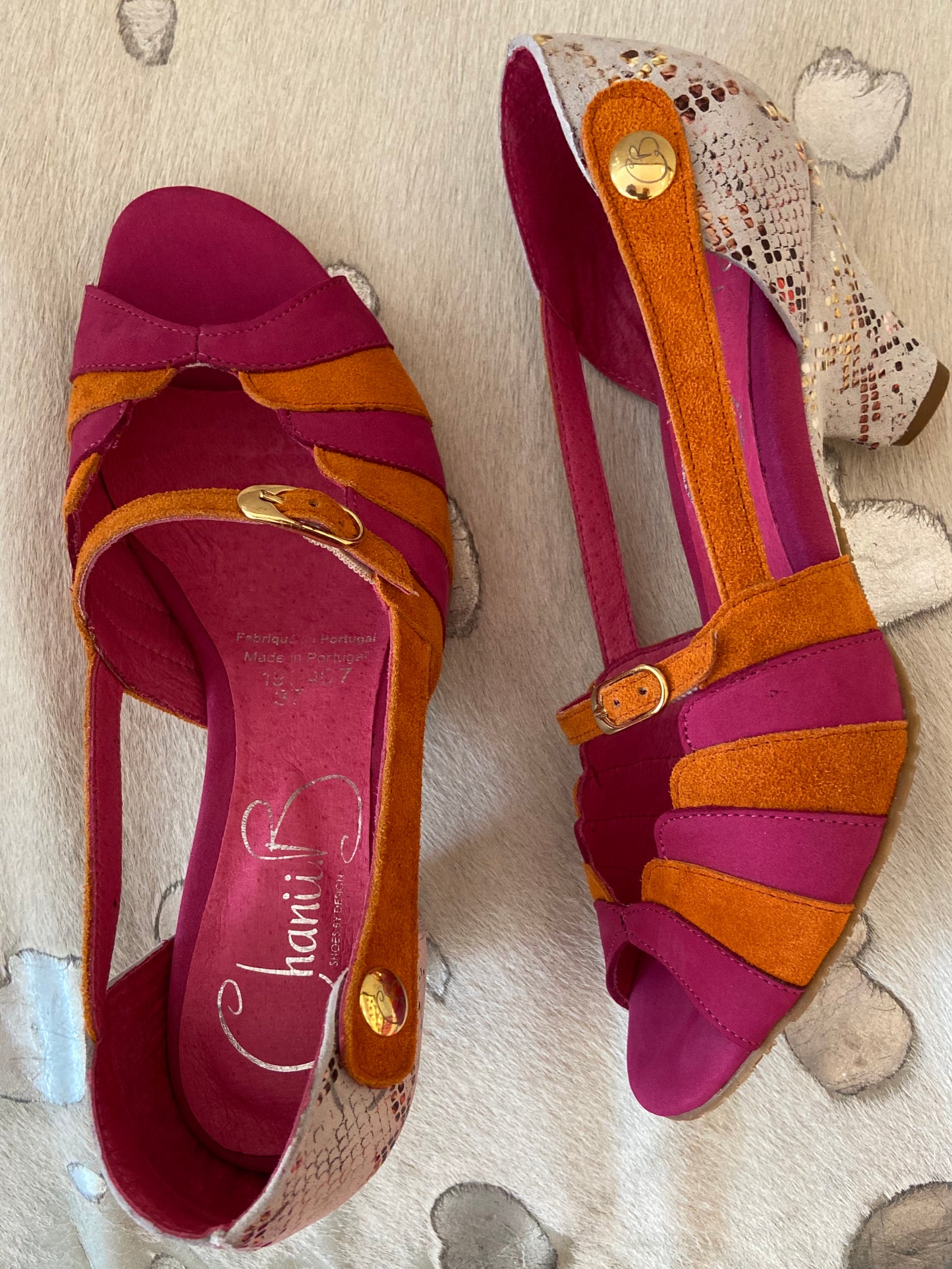 Freya - Fuchsia Orange low heel shoe - Chanii B