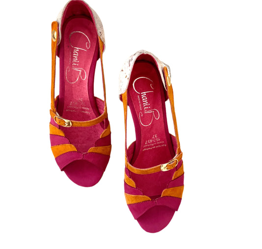 Freya - Fuchsia Orange low heel shoe - Chanii B