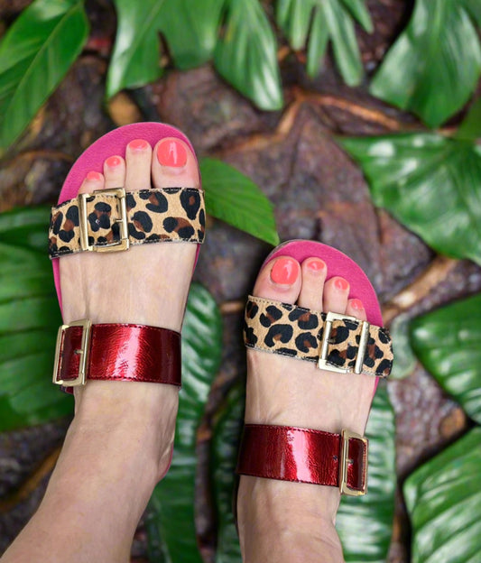 Je T'aime- Leopard Red- flat cork sandal - Chanii B