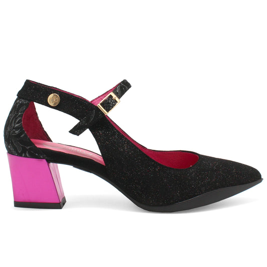 La La - Black Glitter low heel shoe - Chanii B