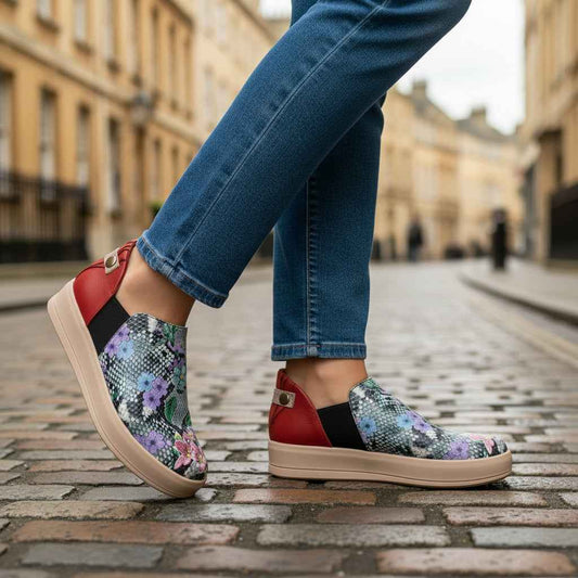 La Princess - Python- denim print leather slip on sneaker