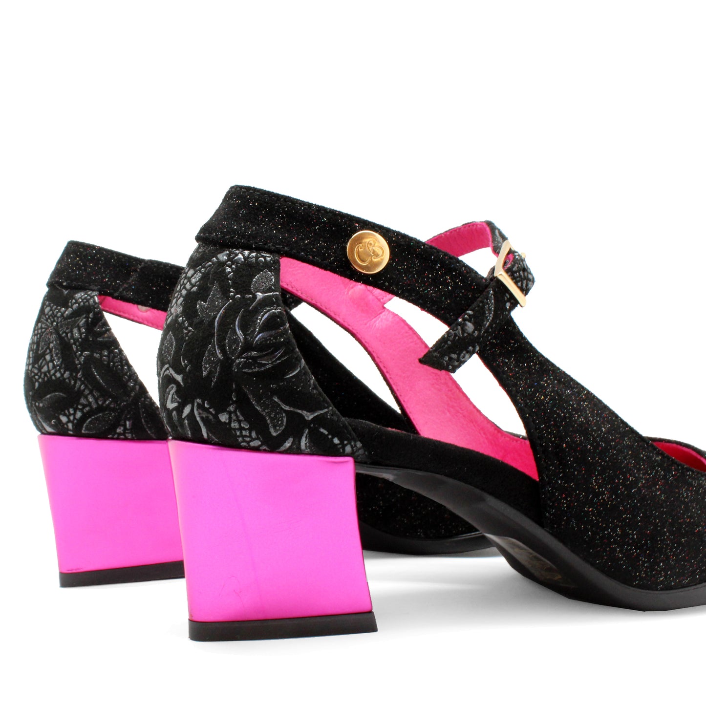 La La - Black Glitter low heel shoe