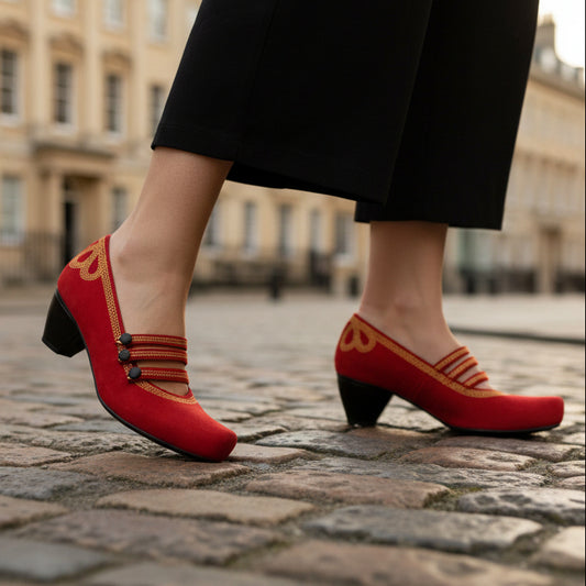 Lichido - Red/Gold Low heel cork shoe - Chanii B