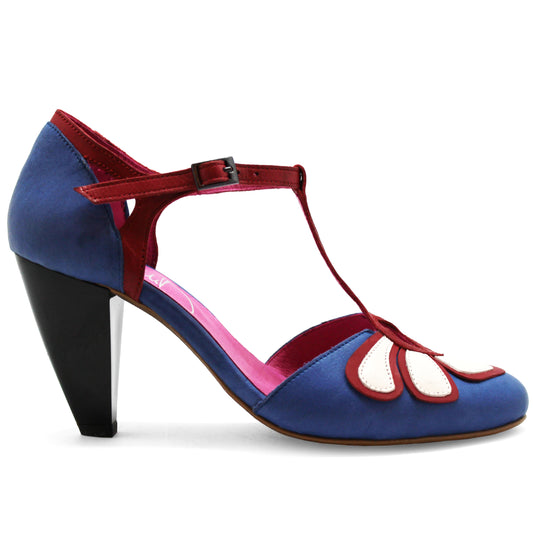 Petal - Blue, Red and White t strap shoe - Chanii B