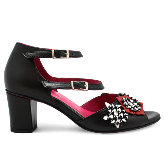 Poppy - Black White and Red block heel - Chanii B