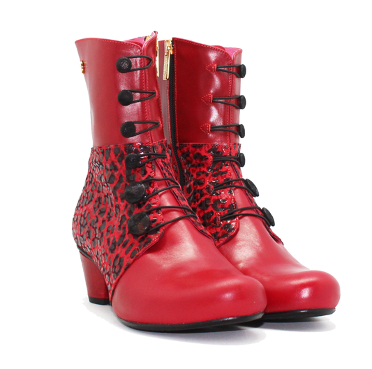 Chateau Noir - Red- leopard Button boot - Chanii B