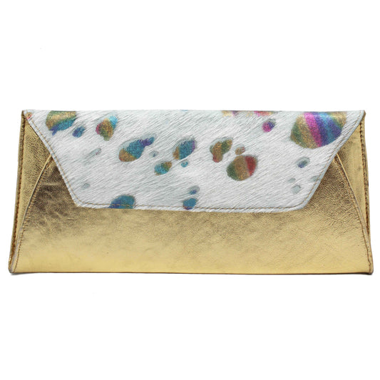 Fold Clutch - Gold White Rainbow Unicorn