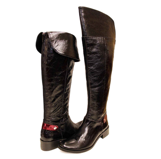 St Germaine - Black Patent leather flat boot - Chanii B