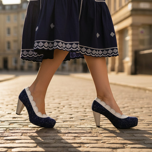 Tu Es Belle - Navy white heel shoe - Chanii B