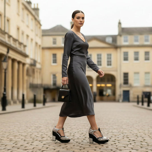 White Snake Heeled Sandals in London
