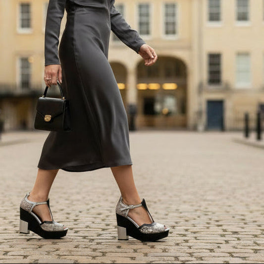 White Snake Heeled Sandals in London