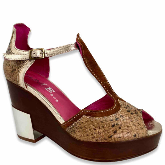 Aloof Natural Snake Heeled Sandals