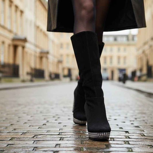 Champignon - Black Suede Houndstooth Platform Boot- Last pairs 35 and 36