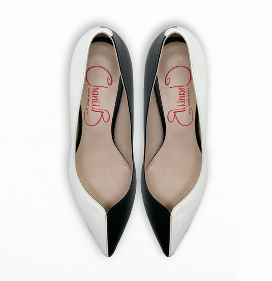 Cruella - Black / White kitten heel