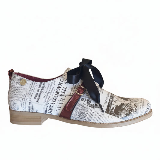 Excuse Moi - White Newsprint lace up shoe - Chanii B