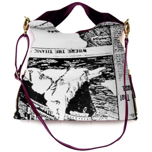 Riche - White newsprint Handbag - Chanii B