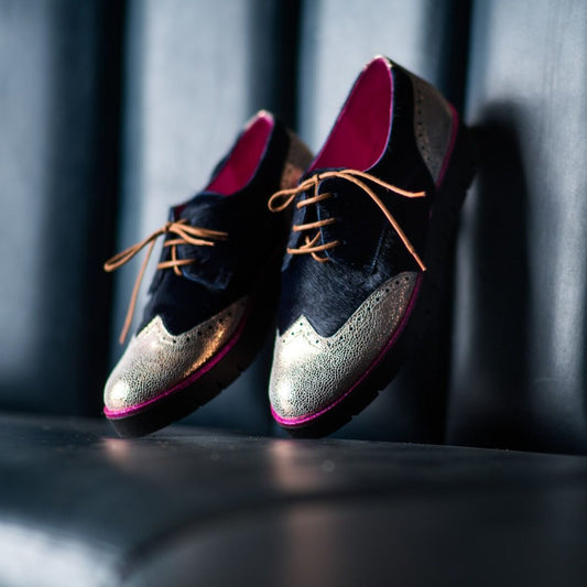 Bolt - Navy and gold lace up shoe - Chanii B