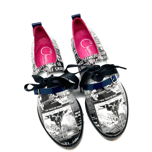 Excuse Moi- Black Newspaper lace up shoe - Chanii B