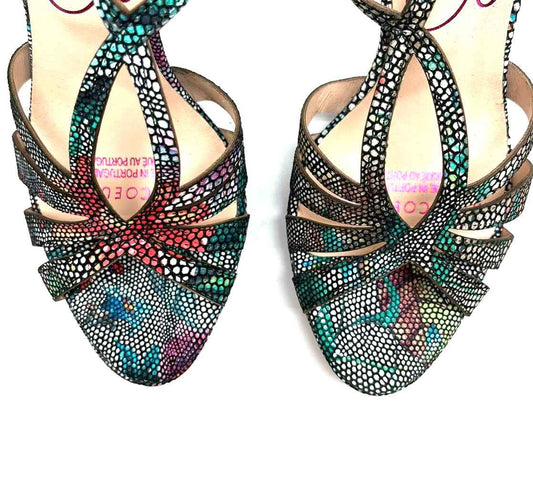 Mon Coeur - Black-Blue flowers Multi high heel sandal