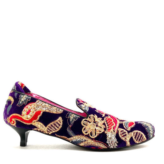 Cigar- black crush velvet embroidery shoe - Chanii B