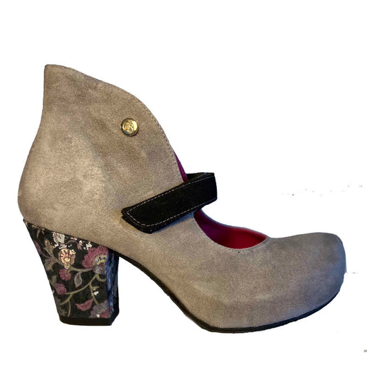 Stylo - Grey floral block heel shoe - Chanii B