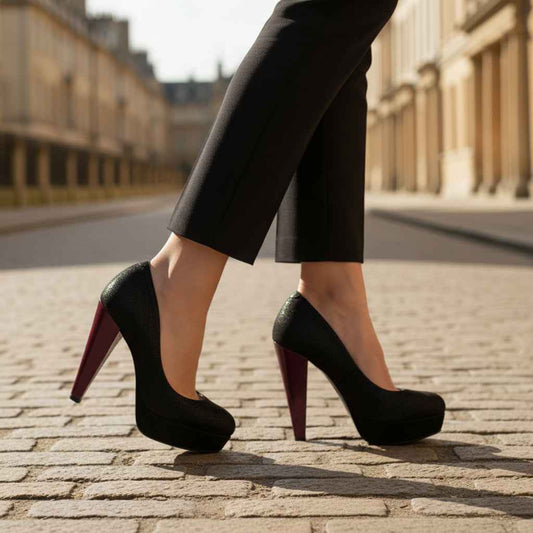 Bizz - Black with dark fuchsia painted heel- Last pair 36