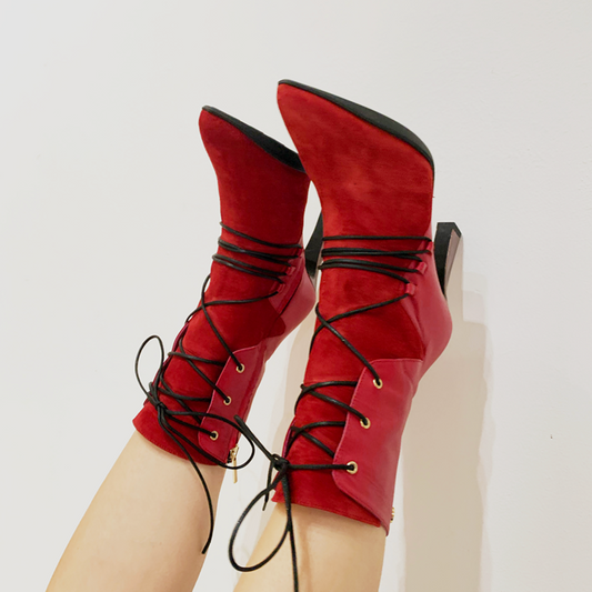 Mina - Red/black ankle heel boot - Chanii B