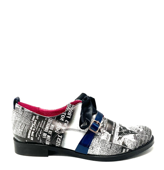 Excuse Moi- Black Newspaper lace up shoe - Chanii B