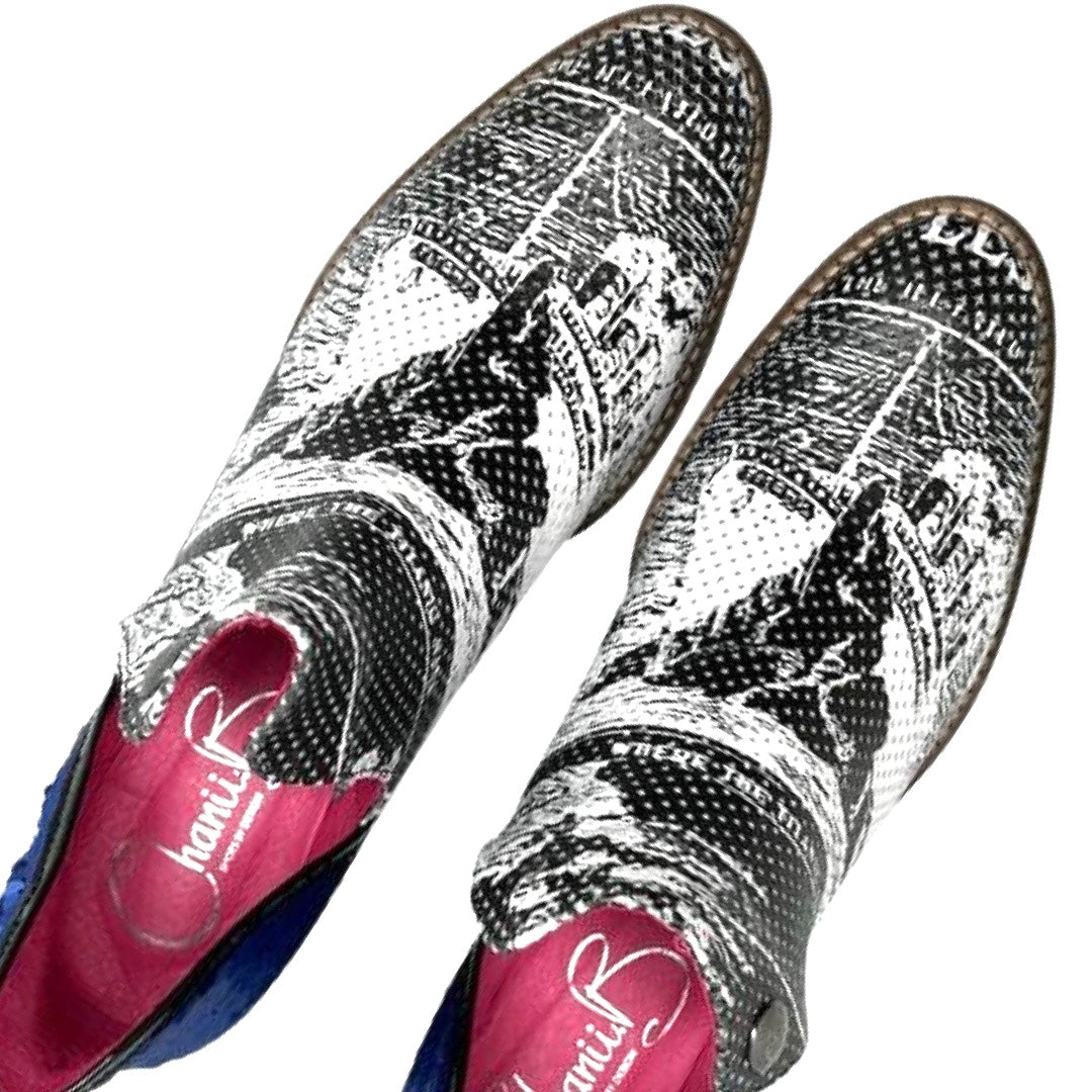 Zippette -Black Newspaper Navy Metallic boot - Chanii B