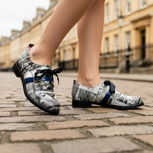 Excuse Moi- Black Newspaper lace up shoe - Chanii B