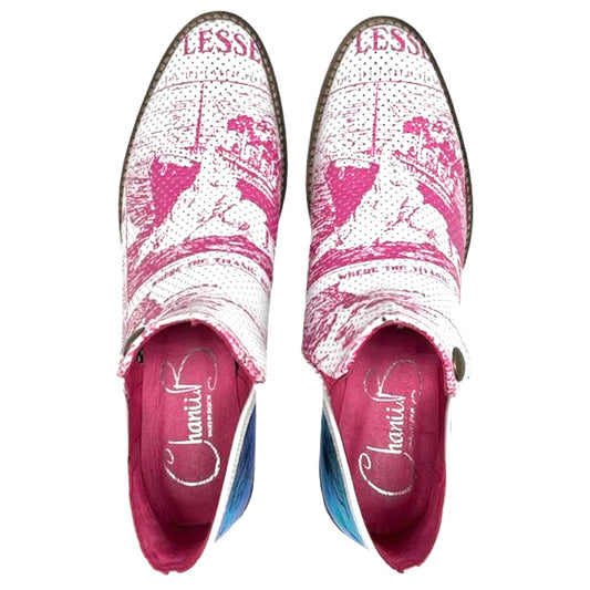 Zippette - White/Pink Newspaper ankle boot - Chanii B