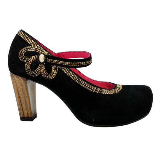 Cognac - Black/Gold strap heel - Chanii B