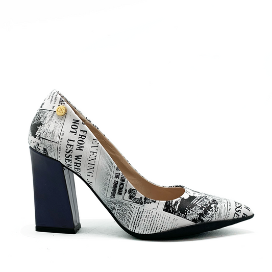 Pailette - White Newsprint/Navy-Black Sole - Chanii B