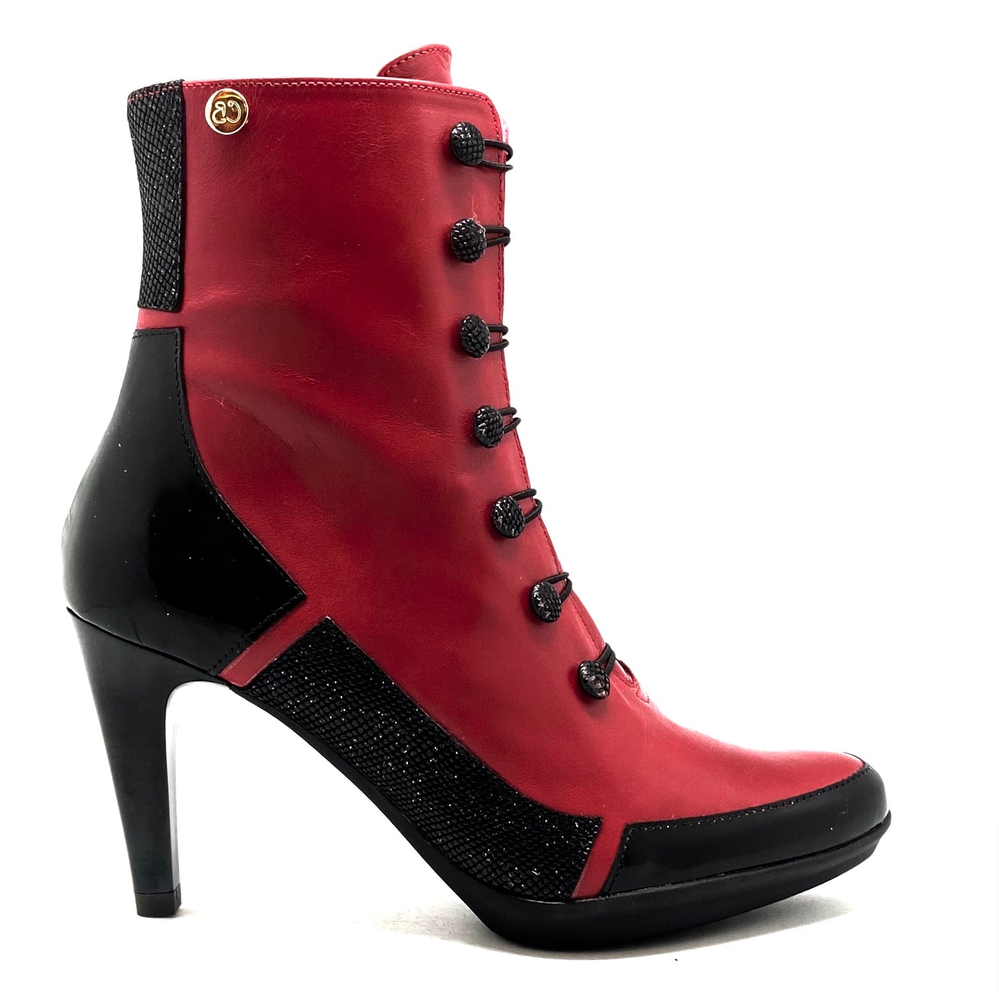 St Lucia - Red/Black- Button boot
