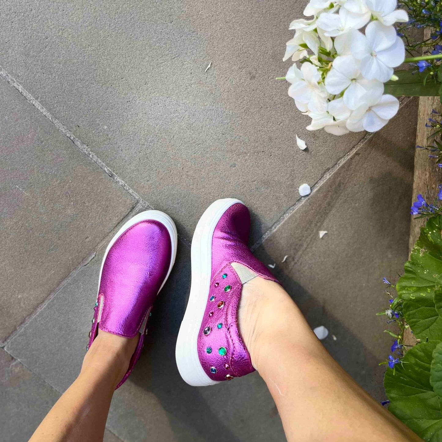 Scala Jewel- Fuchsia crack slip on sneaker - Chanii B