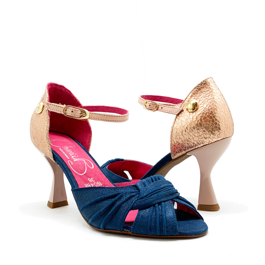 Scarlet - Denim suede Blush heel peep toe shoe - Chanii B