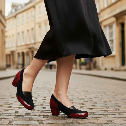 Seine - Black/Red low heel shoe- Last pairs 36 AND 37