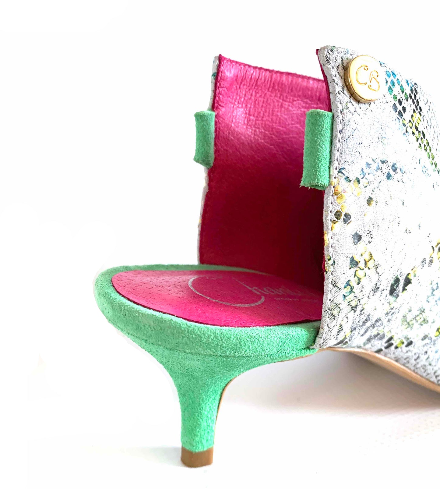 Sliver - Green Serpent slip on kitten heel - Chanii B