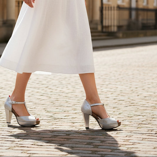 Soliel - Silver Square t strap heel sandal - Chanii B
