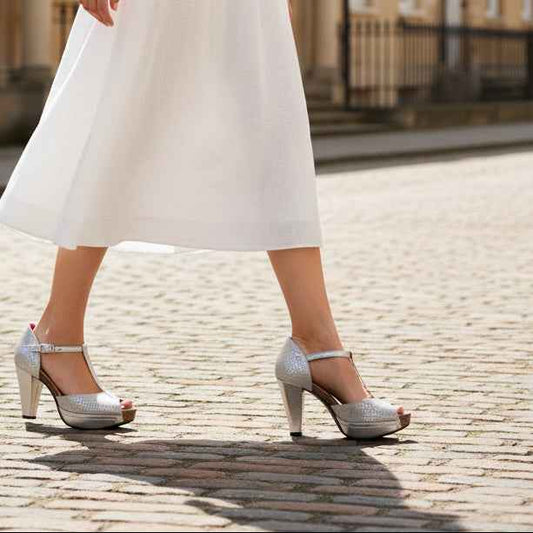 Soliel - Silver Square t strap heel sandal