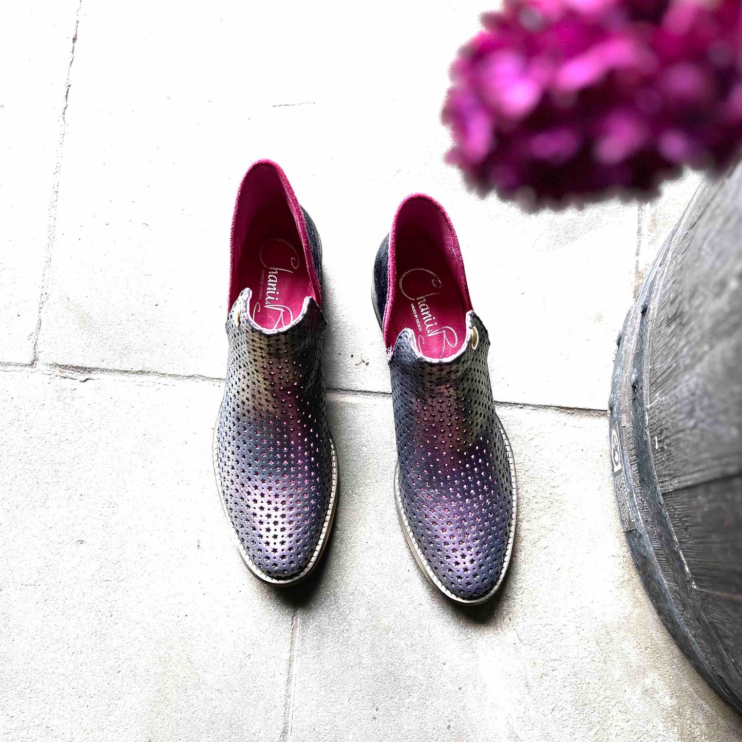 purple ankle boot above picture