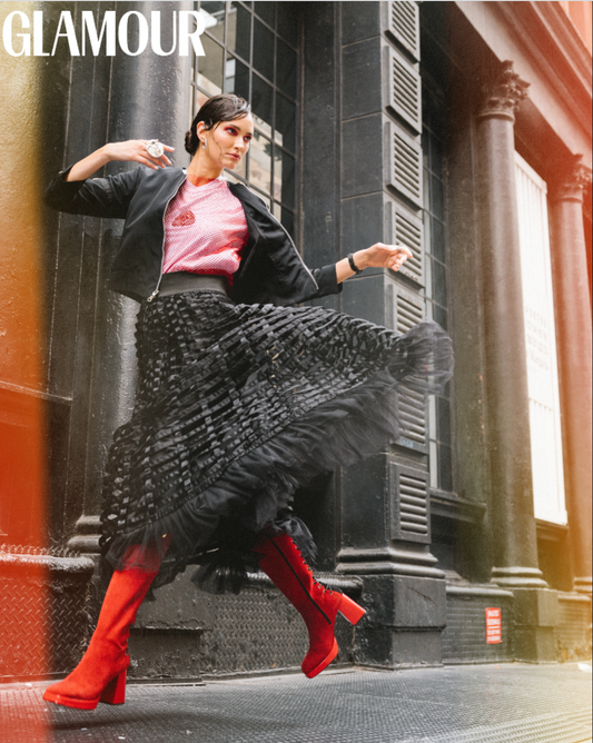 Glamour magazine feature - La Femme red platform boot